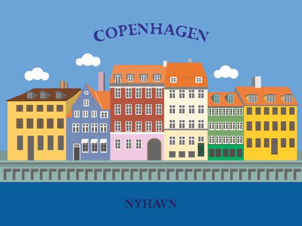 Panoramic view of Nyhavn, Copenhagen, Denmark Panoramic view of Nyhavn Harbor, Copenhagen, Denmark. Vector illustration nyhavn stock illustrations