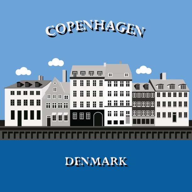 Panoramic view of Nyhavn, Copenhagen, Denmark Panoramic view of Nyhavn Harbor, Copenhagen, Denmark. Vector illustration nyhavn stock illustrations