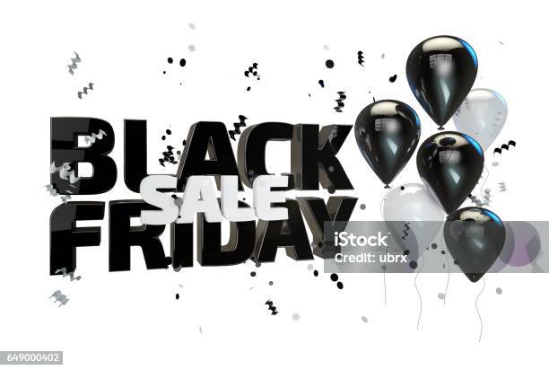 3d Illustration Of Black Friday Sale Poster Sale Banner With Balloons And Confetti Stock Photo - Download Image Now