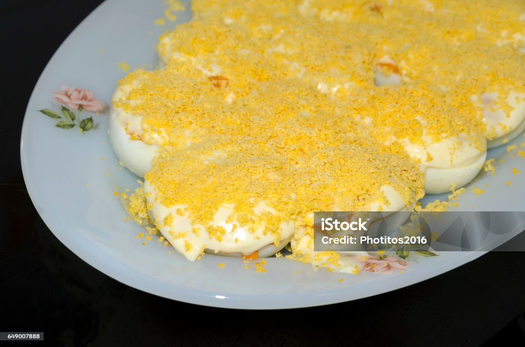 Deviled eggs Deviled eggs with mayonnaise sauce and filled with tuna fish Animal Egg Stock Photo