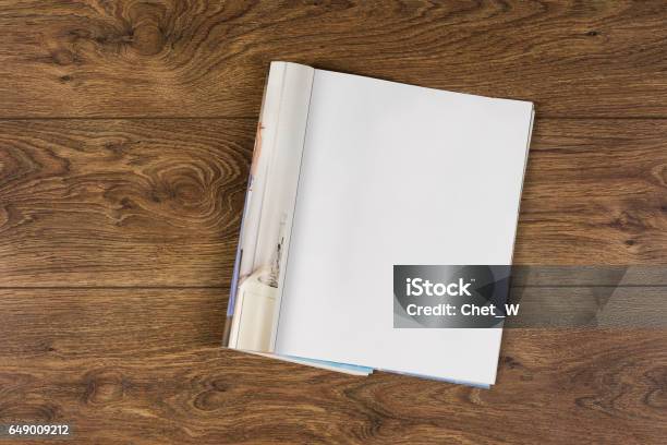 Mockup Magazines Or Catalog On Wooden Table Background Stock Photo - Download Image Now