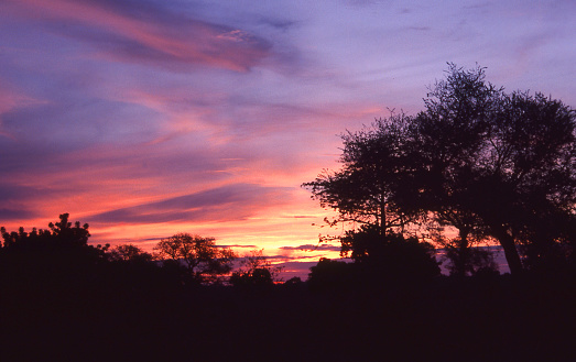 Sunset over the northern savanna woodland landscape near Bolgatanga Ghana Africa