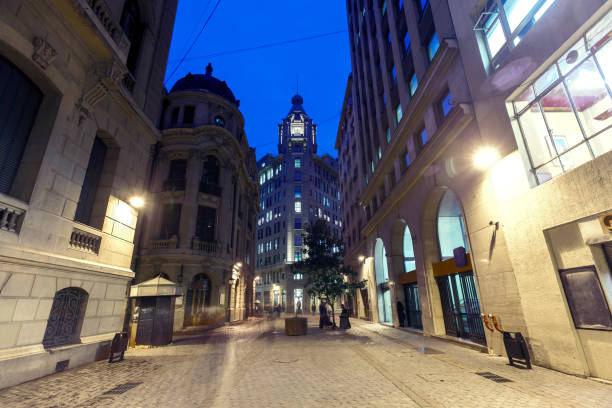 Nueva York Street at dawn, where is the Stock Exchange in the Santiago's Downtown