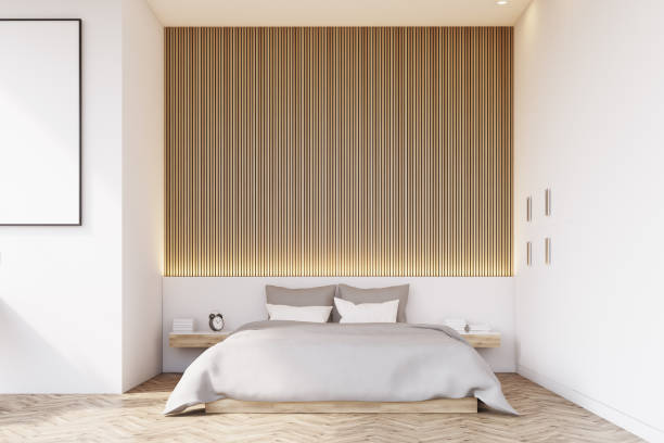 istock Front view of bedroom with wooden floor 649015406