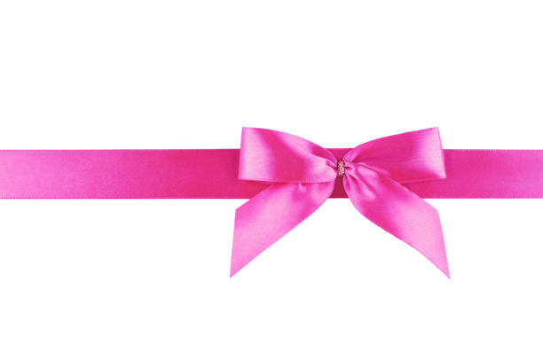 istock Glossy pink ribbon with bow isolated on white background 649023050