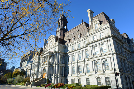 Montreal city hall is a French Empire style building in old town Montreal, Quebec, Canada.