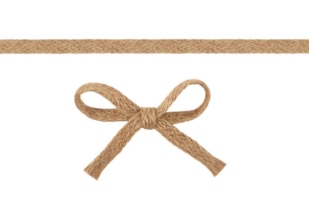 istock Burlap woven ribbon and bow isolated on white background 649026014