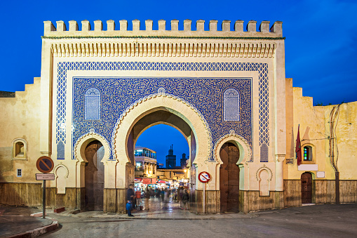 The Bab Bou Jeloud gate also known as The Blue gate at the medina of Fez, Morocco