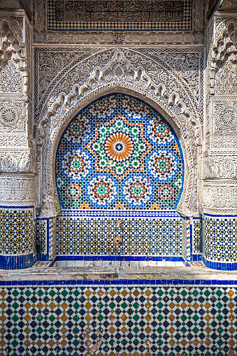 Traditional water fountain in Fez, Morocco.