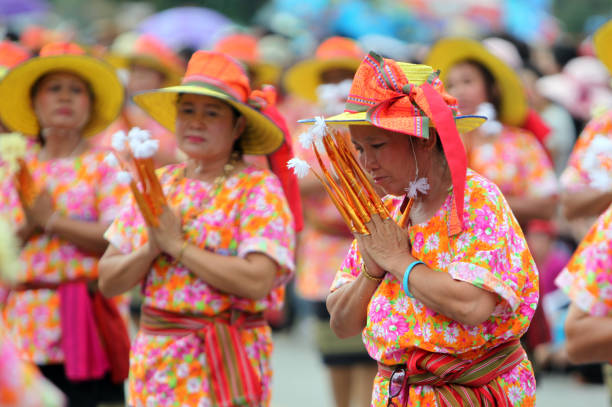 Thai Dance at the Bun Bang Fai Festival or Rocket Festival in the City of Yasothon in the Region of Isan in Northeast Thailand in Thailand.\