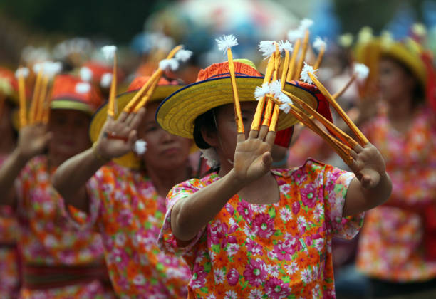 Thai Dance at the Bun Bang Fai Festival or Rocket Festival in the City of Yasothon in the Region of Isan in Northeast Thailand in Thailand.\