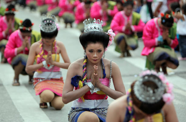 Thai Dance at the Bun Bang Fai Festival or Rocket Festival in the City of Yasothon in the Region of Isan in Northeast Thailand in Thailand.\
