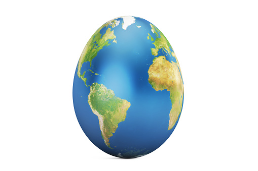Easter egg with world map, 3D rendering isolated on white background. The source of the map - http://visibleearth.nasa.gov/view.php?id=57730