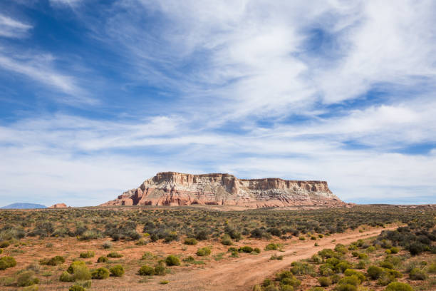 istock Desert dirt road below large plateau 649047494