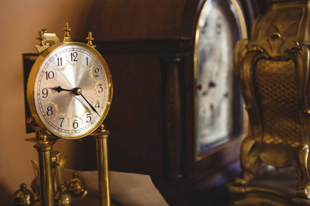 istock Close-up of round watch on table 649066980