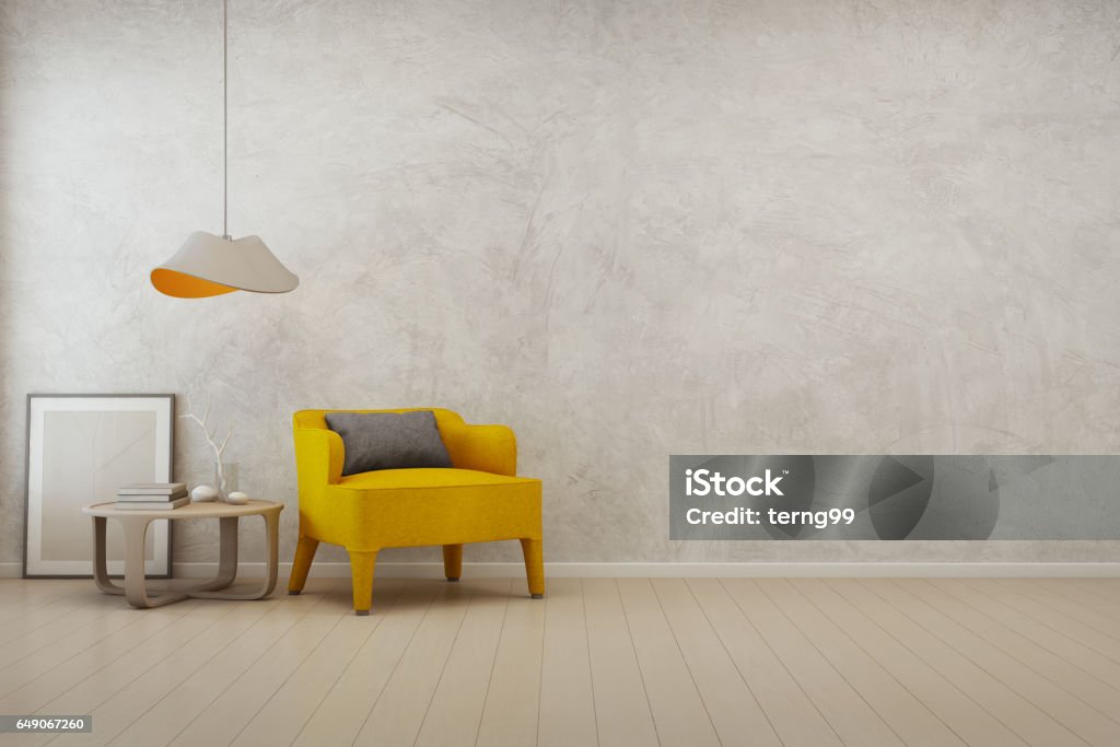 Wohnzimmer mit leeren Betonwand Hintergrund in modernen Haus - Lizenzfrei Gelb Stock-Foto