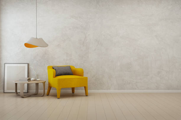 Living room with empty concrete wall background in modern house