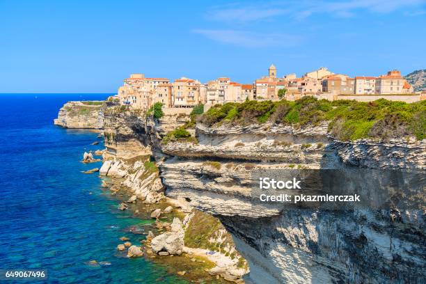 View Of Bonifacio Old Town Built On Top Of Cliff Rocks Corsica Island France Stock Photo - Download Image Now