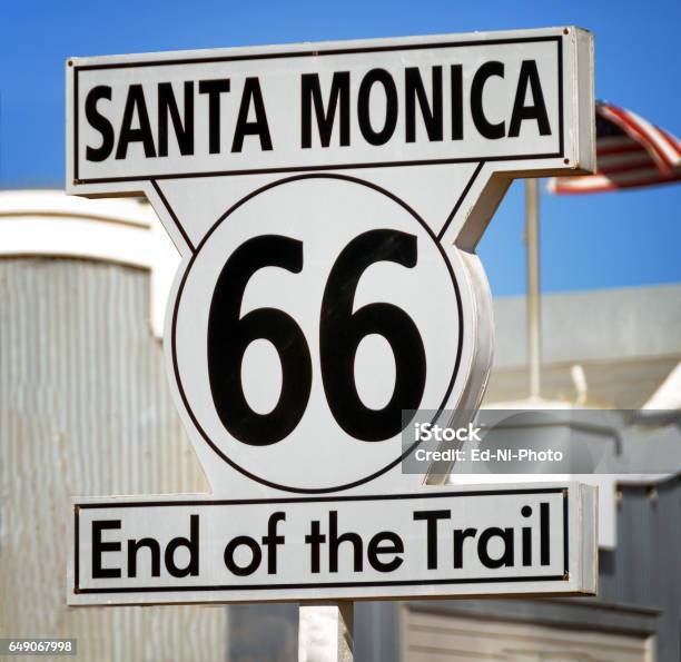 Road Sign Indicating The End Of Us Route 66 At Santa Monica California Stock Photo - Download Image Now