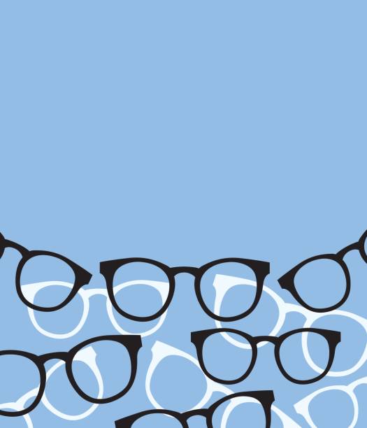 Glasses On Blue Background Vector illustration of black and white glasses on a blue background. optometrist stock illustrations
