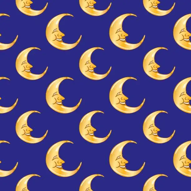 Vector illustration of Moon Faces Seamless Pattern