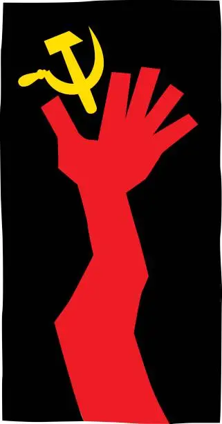 Vector illustration of Red Hand Reaching For Hammer And Sickle