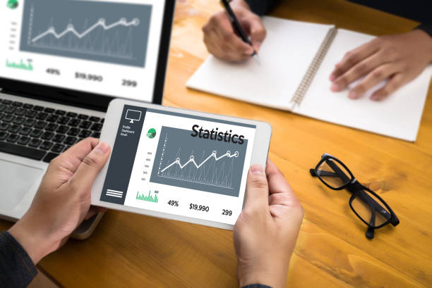 istock Statistics Analysis Business Data Diagram Growth Increase Marketing Concept , digital tablet and graph financial with social network diagram 649093936