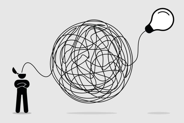 istock Man searching and thinking of idea through a complicated and chaotic way. 649100566