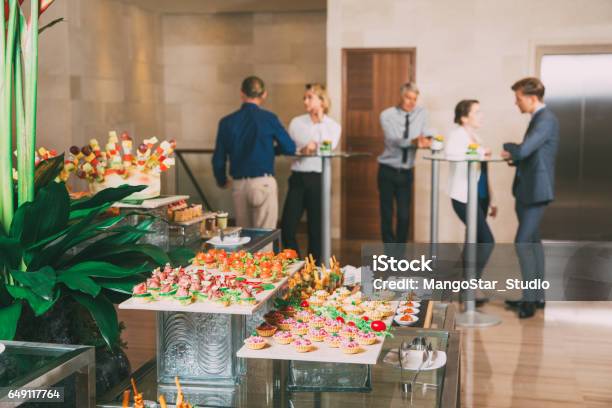 View Of Canapes And Tartlets On Buffet Table Stock Photo - Download Image Now - Breakfast, Corporate Business, Buffet