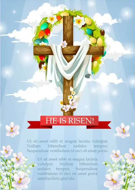 Vector illustration of Vector Easter crucifix cross and Christ shroud