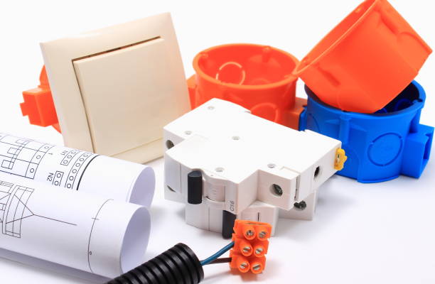 istock Components for electrical installations and rolls of diagrams 649121762