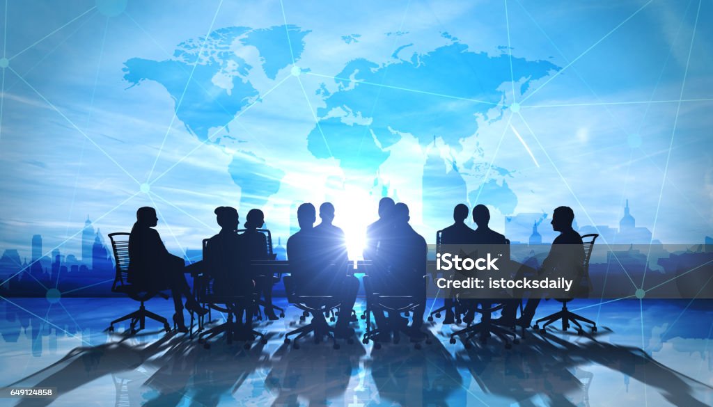 World Management Team in office silhouette World Management Team in office silhouette 3d rendering Global Business Stock Photo