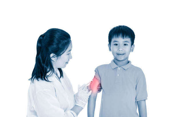 istock Asian illness boy get an injection, vaccination. Isolated on white. 649132184