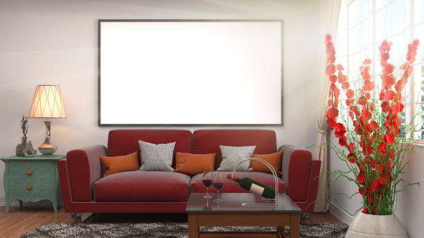istock mock up poster frame in interior background. 3D Illustration 649133396