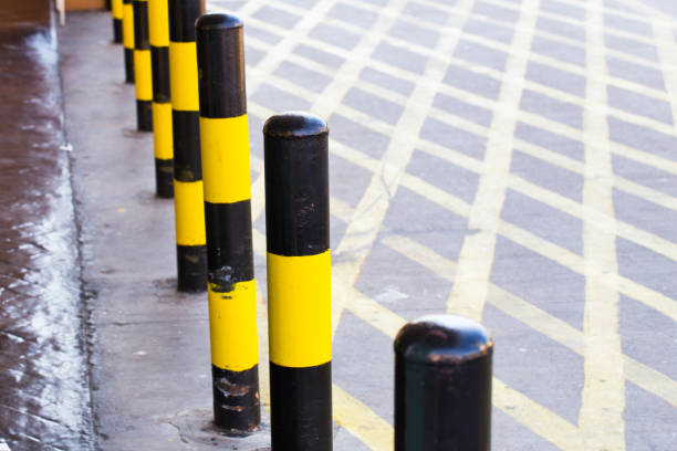 istock Loading Zone or Temporary car parking area with cross line and yellow black color paint stripe. 649140504