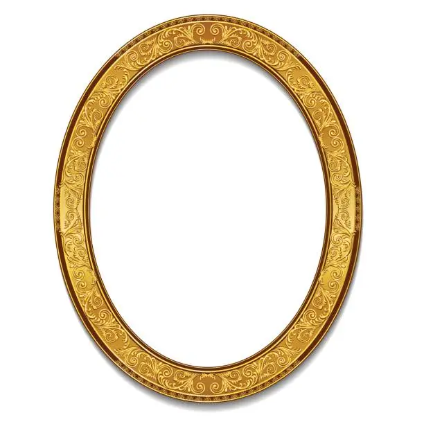 Vector illustration of oval frame gold color with shadow