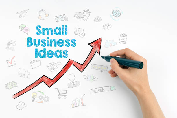 istock Small Business Ideas concept. Hand with marker writing 649143994
