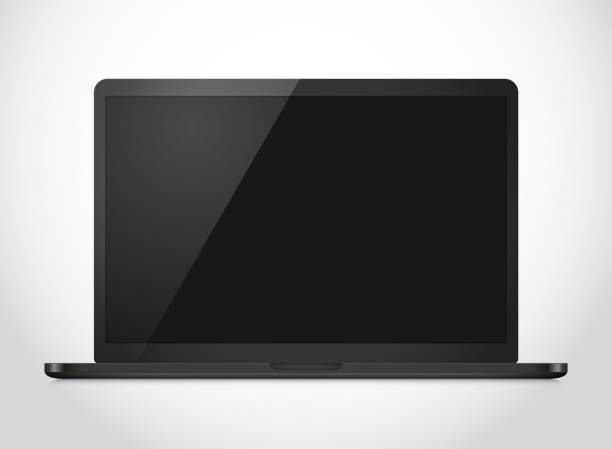 Modern laptop computer vector mockup. Vector notebook photoreal illustration. Template for a content Vector illustration black notebook stock illustrations