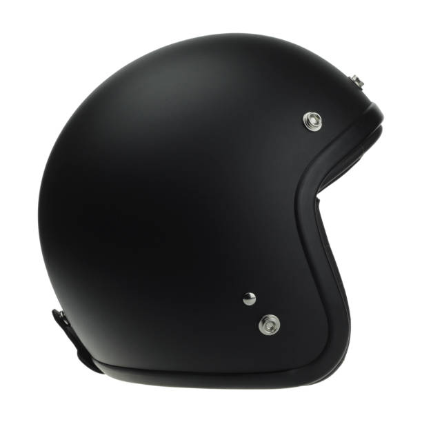 istock Black motorbike classic helmet isolated on white 649157214