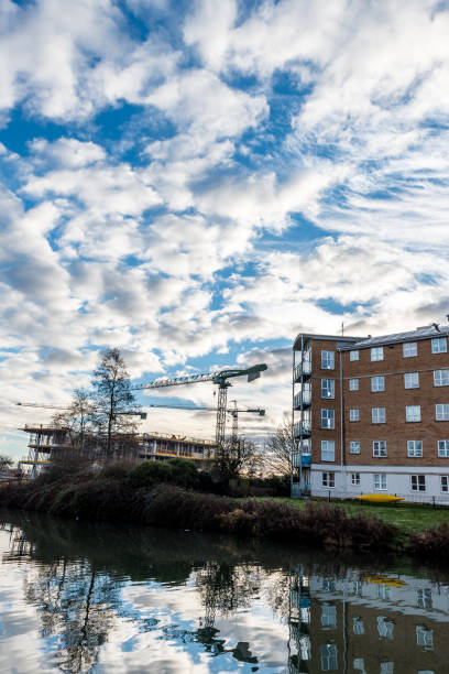 istock Construction site and cranes next to Nene River, Northampton 649171358