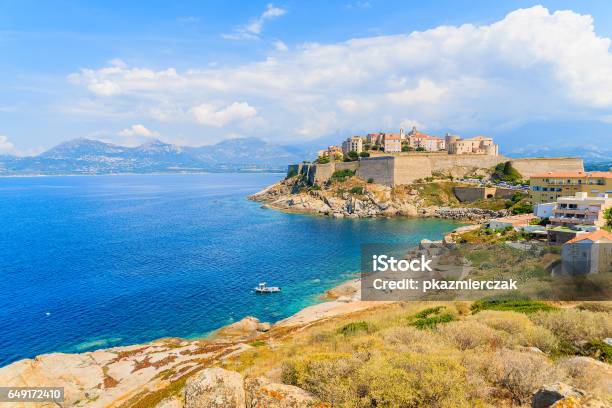 View Of Citadel With Houses In Calvi Bay Corsica Island France Stock Photo - Download Image Now