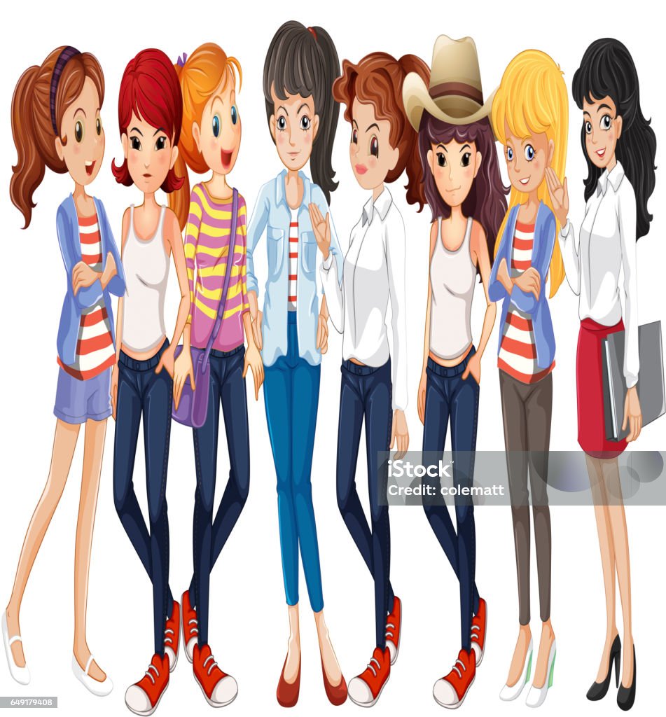 Girls In Blue Jeans Stock Illustration - Download Image Now - Adult ...