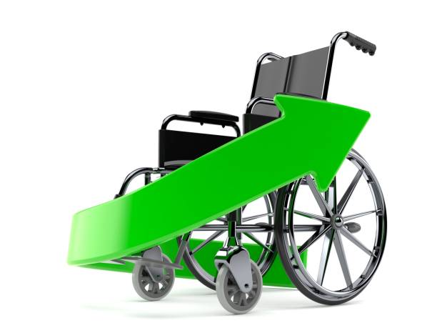 istock Wheel chair with green arrow 649188676