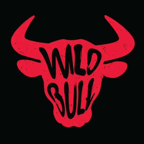 Vector illustration of Red silhouette of the animal's head with lettering text Wild Bull.