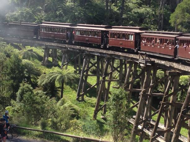 istock Steam train on wooden bridge 7 649198994