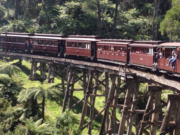 istock Steam train on wooden bridge 4 649199322