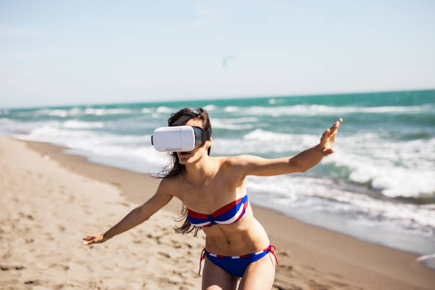 istock VR ride on the beach ,close up 649207970
