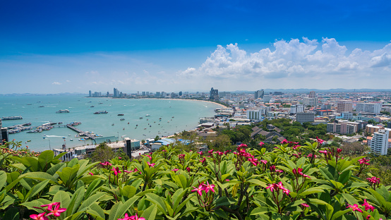 View of pattaya city beach at Pratumnak Viewpoint.The most famost beach in thailand