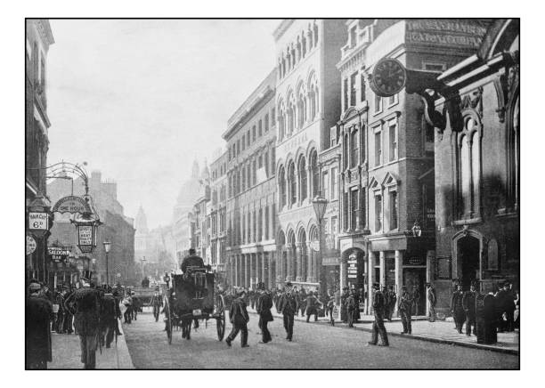 ilustrações de stock, clip art, desenhos animados e ícones de antique london's photographs: cannon street - london england