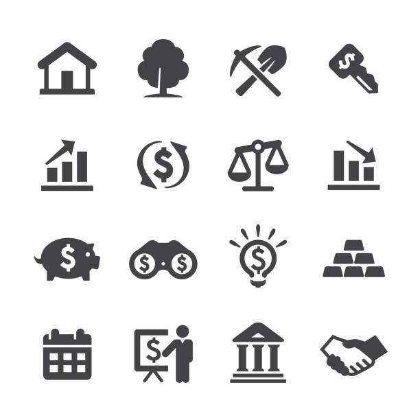 investitionen icons set - acme-serie - axt grafiken stock-grafiken, -clipart, -cartoons und -symbole